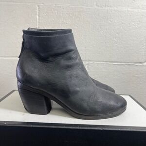 Marsell Women's Ankle Boots Black Leather Back Zipper Sz 38 EU/8 US Made In USA
